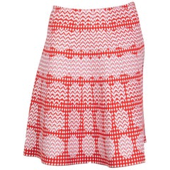 ALAIA red & pink viscose OPTIC JACQUARED KNIT A-LINE Skirt 42 L
