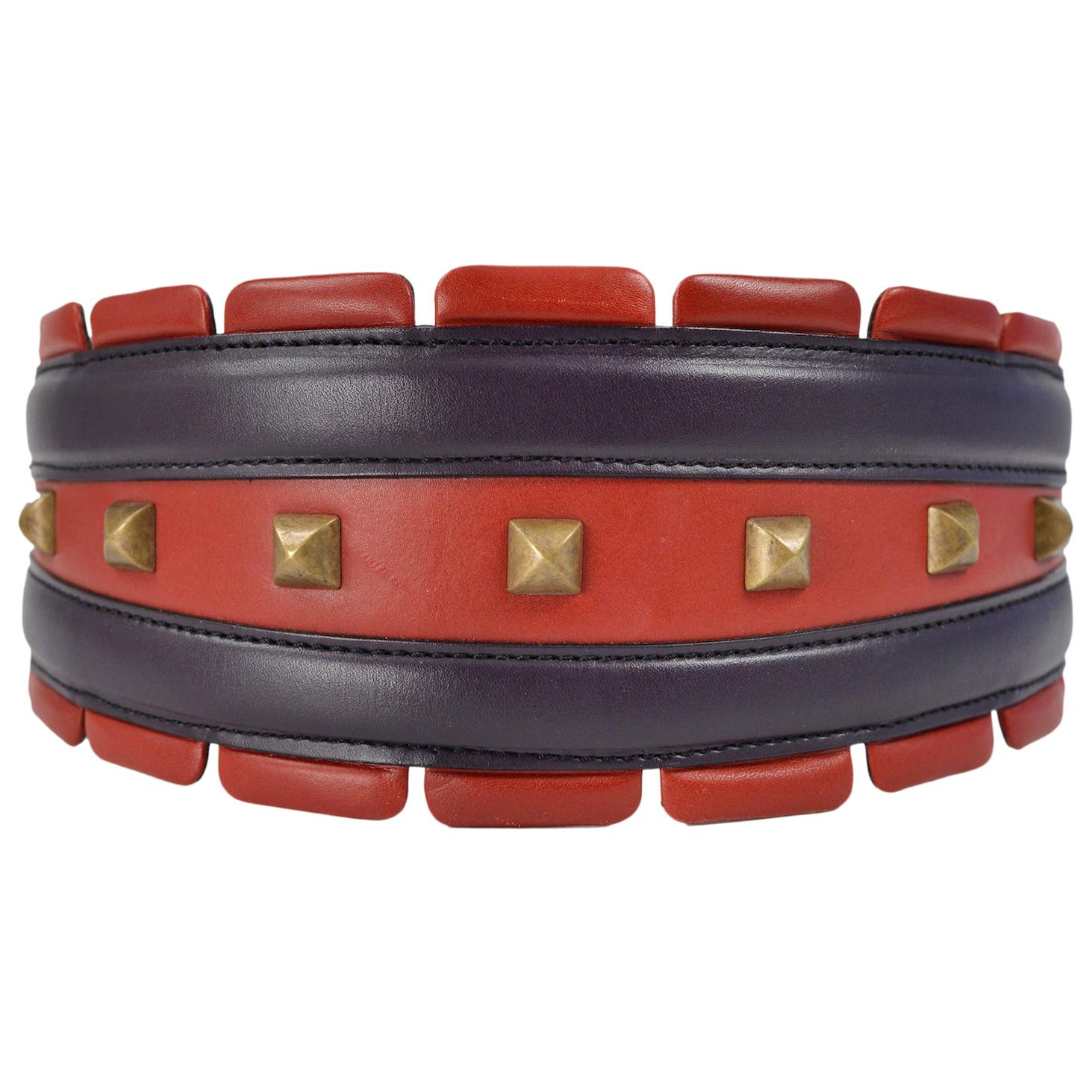 Alaia Red & Purple Leather Belt with Studs For Sale