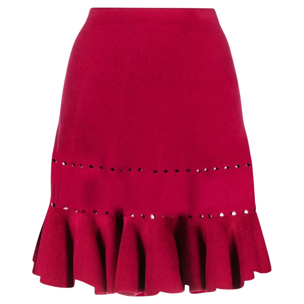 Alaia Red Ruffle Skate Skirt For Sale