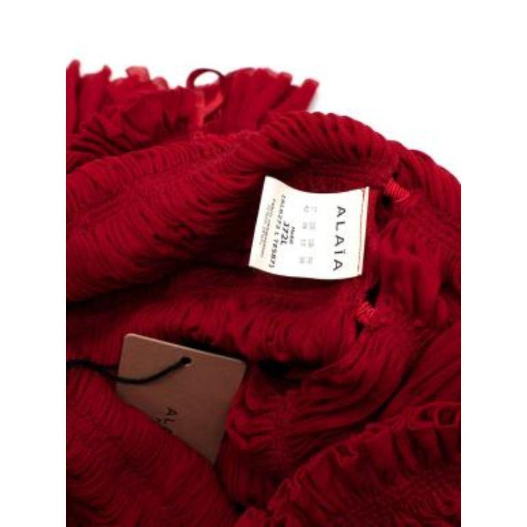 Alaia Red Ruffled Knit Cutout Sleeveless Top and Skirt For Sale at 1stDibs