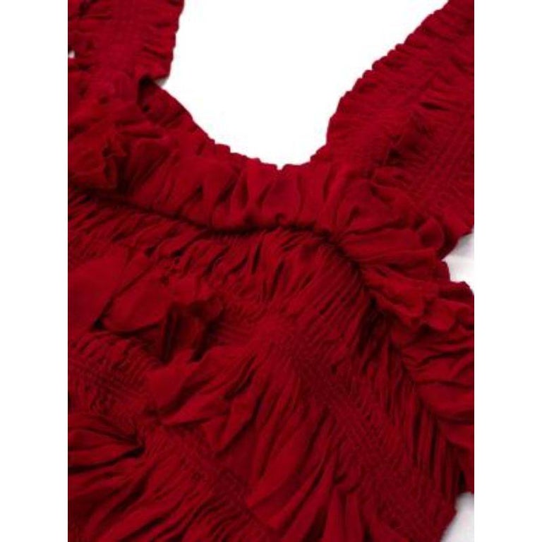 Alaia Red Ruffled Knit Cutout Sleeveless Top and Skirt For Sale at 1stDibs