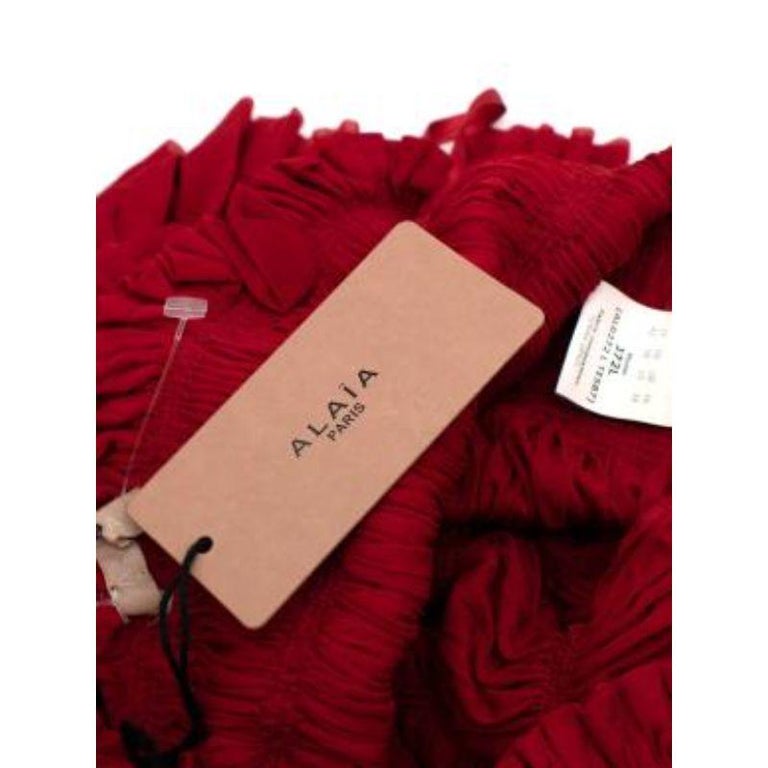 Alaia Red Ruffled Knit Cutout Sleeveless Top and Skirt For Sale at 1stDibs