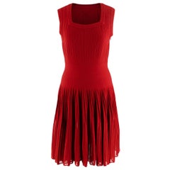 Alaia Red Stretch Knit Pleated Sleeveless Dress - Us size 10