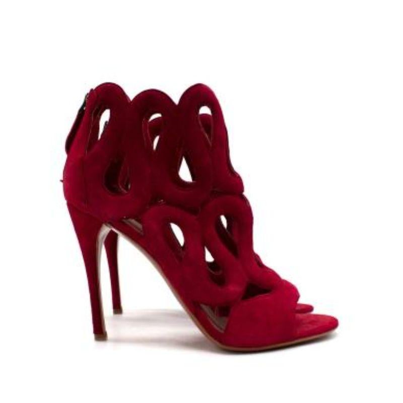 Alaia Red Suede Cut-Out Sandals In Excellent Condition For Sale In London, GB