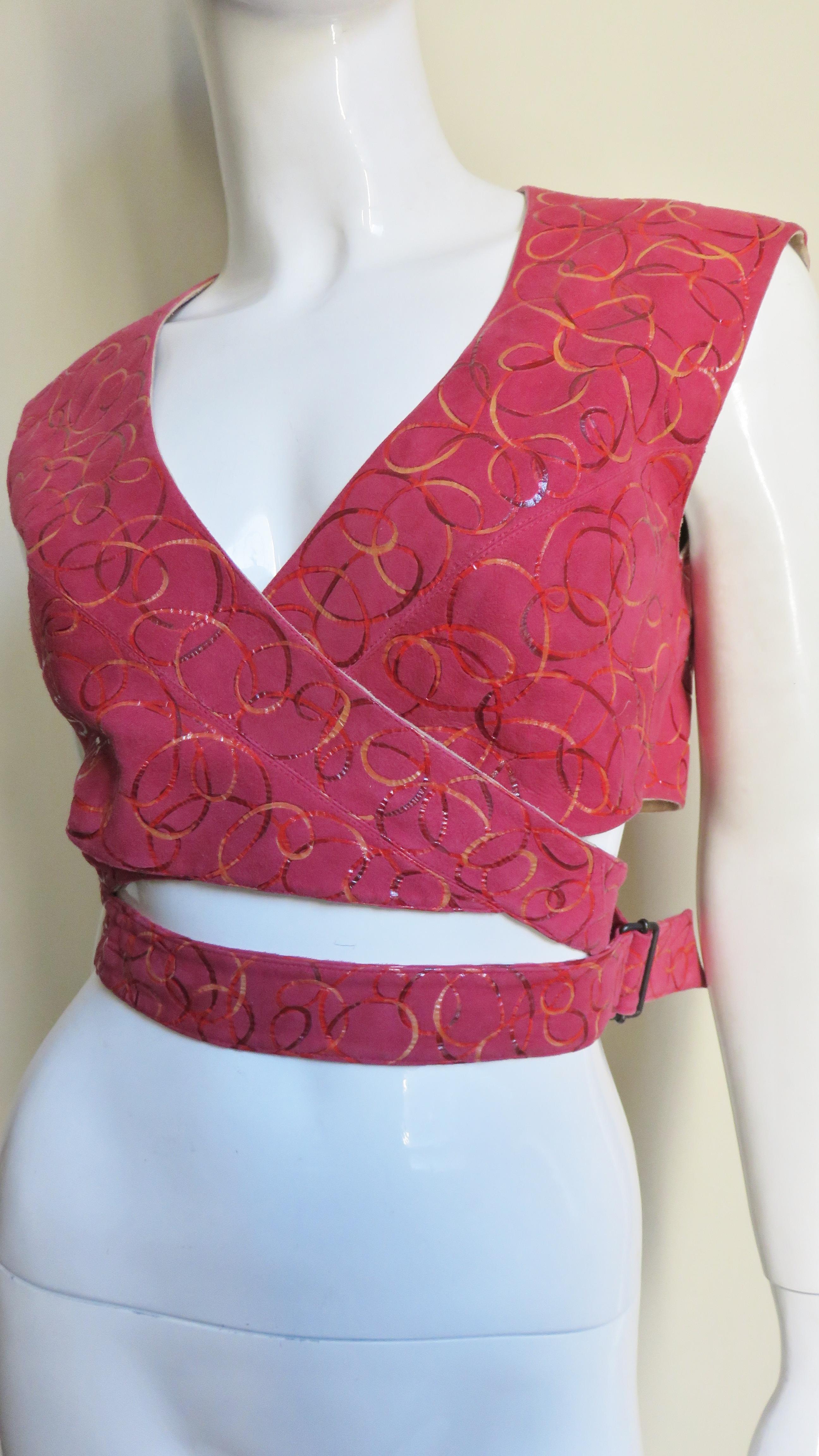 Alaia Red Suede Wrap Vest Top 1990s For Sale 2