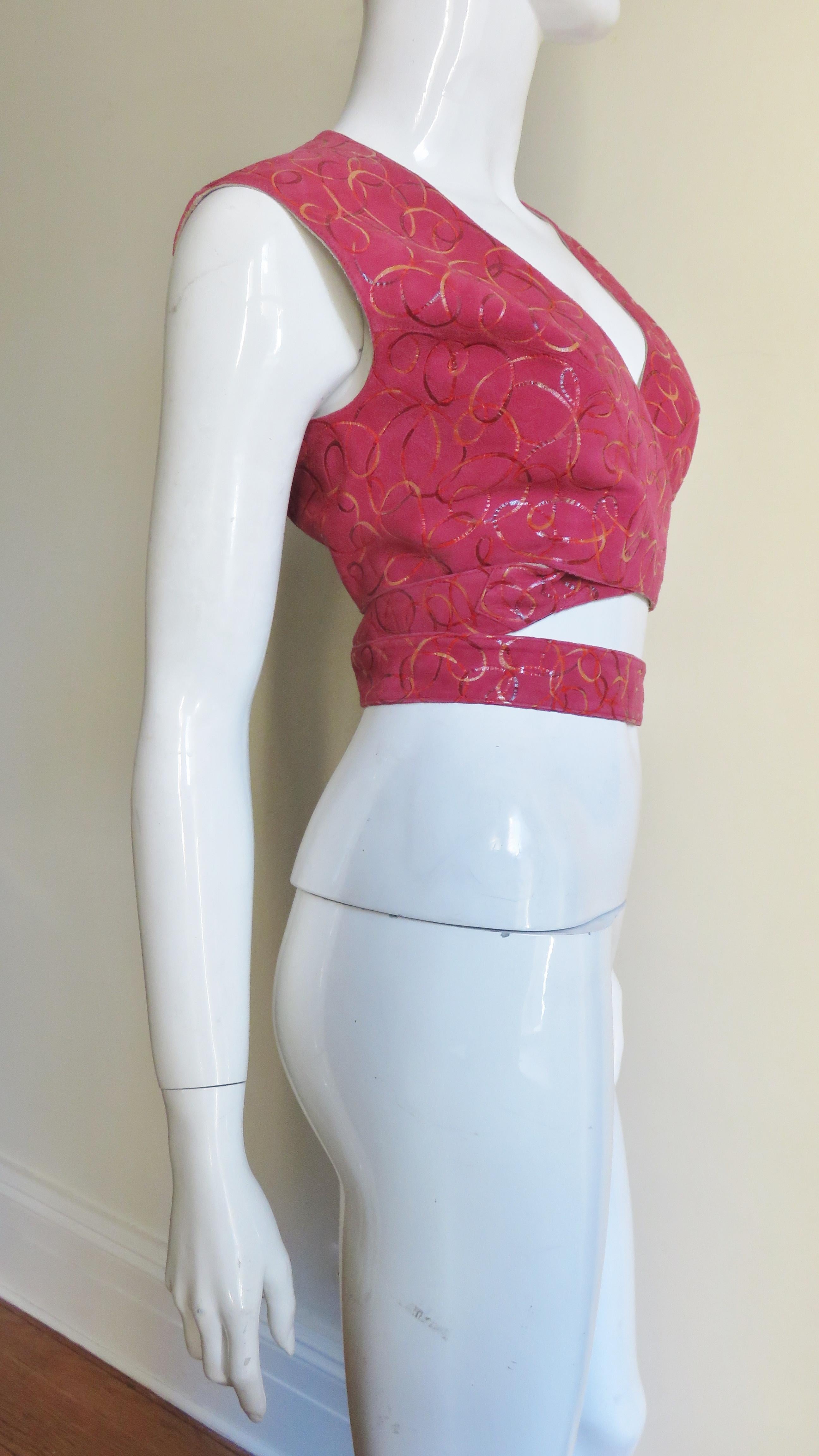 Alaia Red Suede Wrap Vest Top 1990s For Sale 3