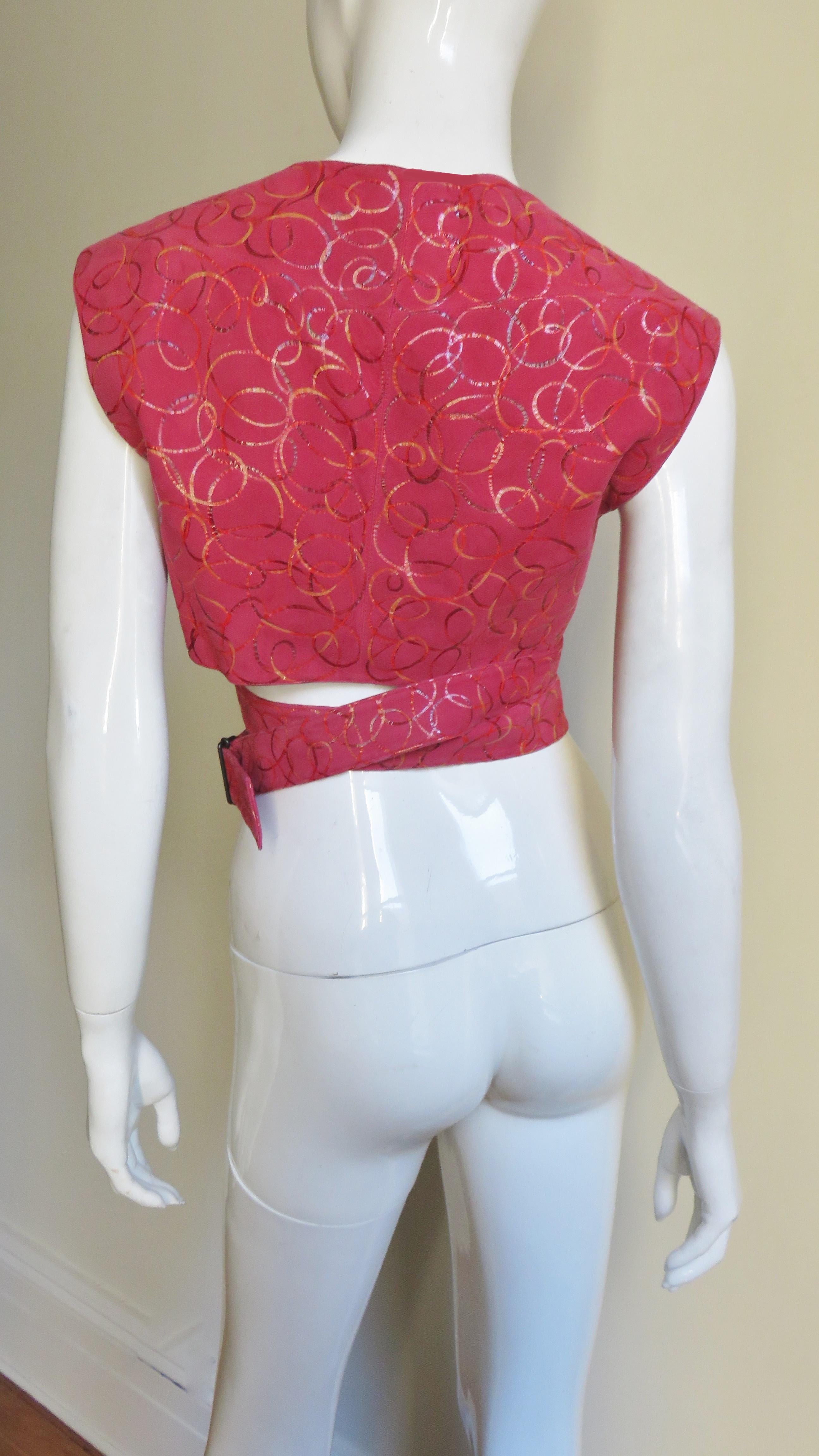 Alaia Red Suede Wrap Vest Top 1990s For Sale 5