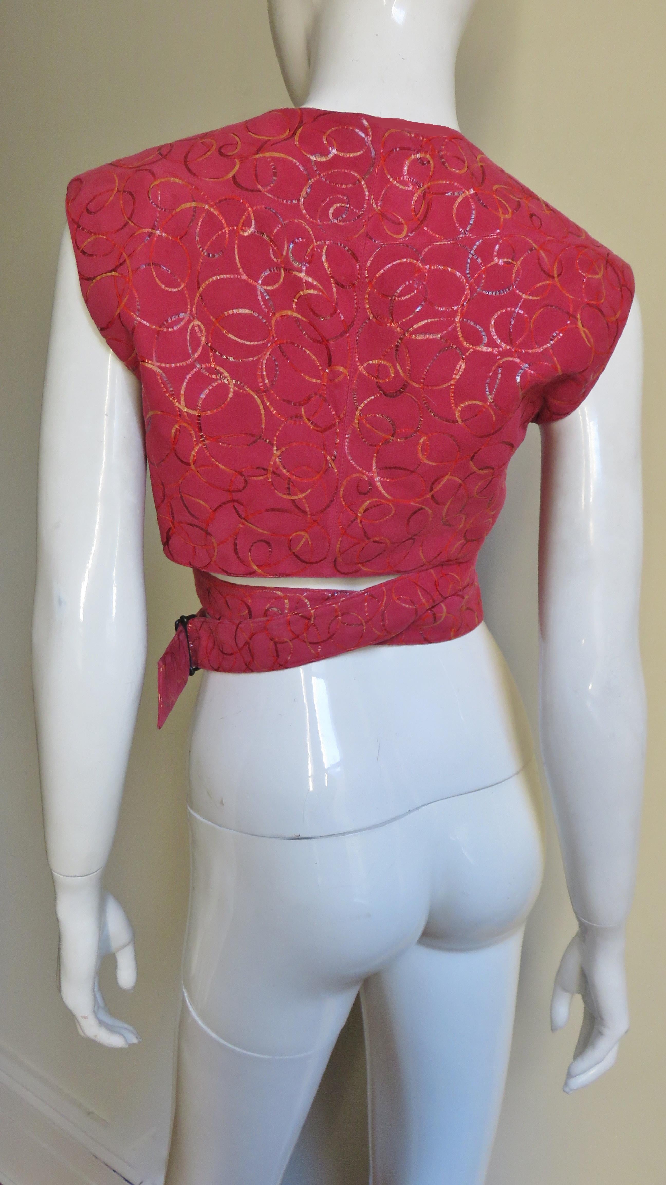 Alaia Red Suede Wrap Vest Top 1990s For Sale 6