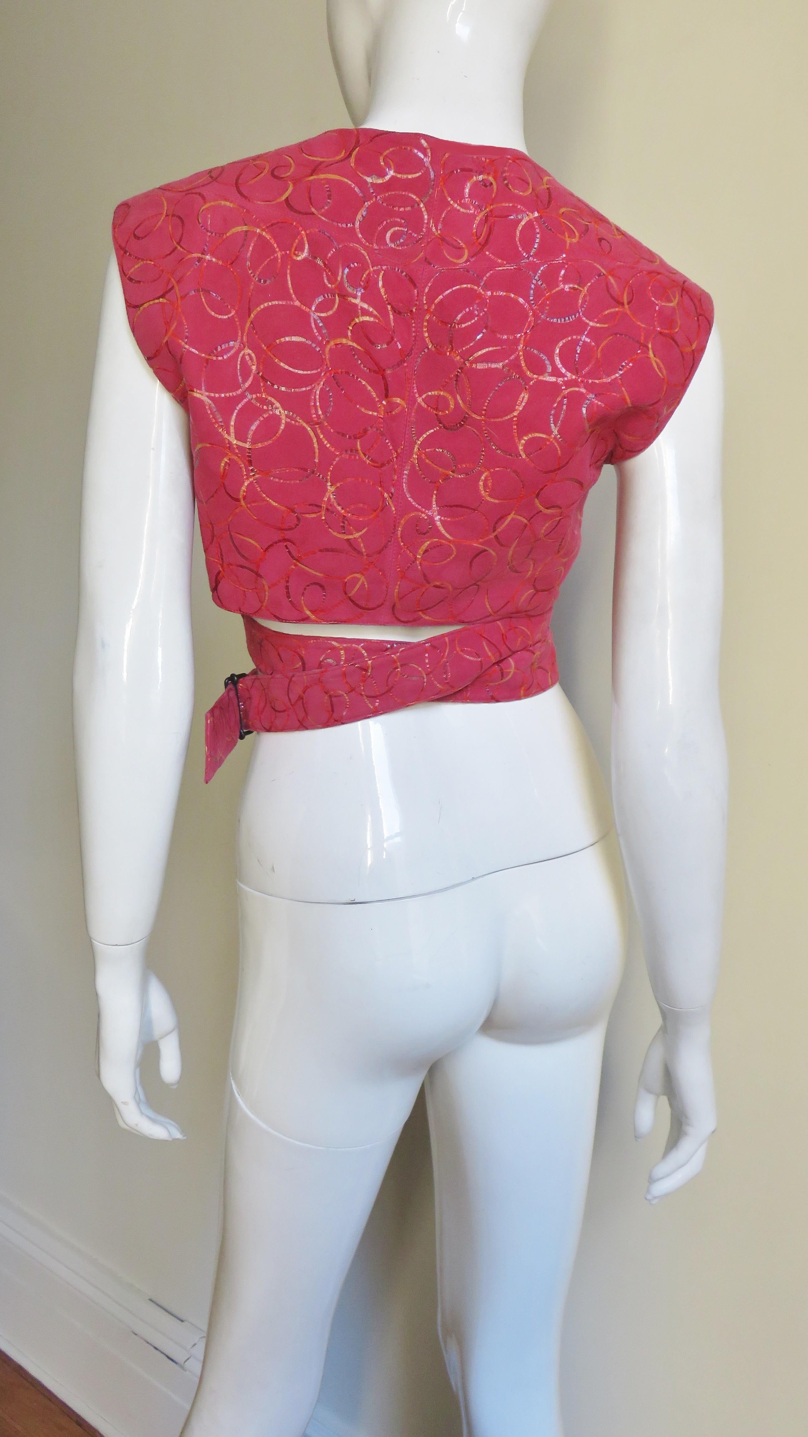 Alaia Red Suede Wrap Vest Top 1990s For Sale 8