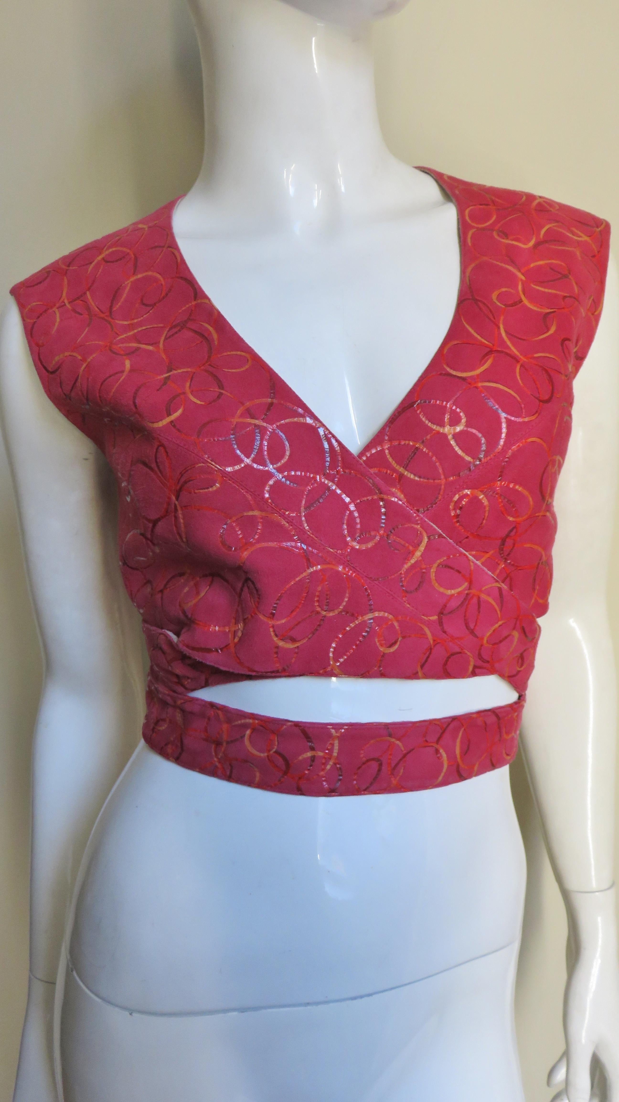 Alaia Red Suede Wrap Vest Top 1990s In Excellent Condition For Sale In Water Mill, NY