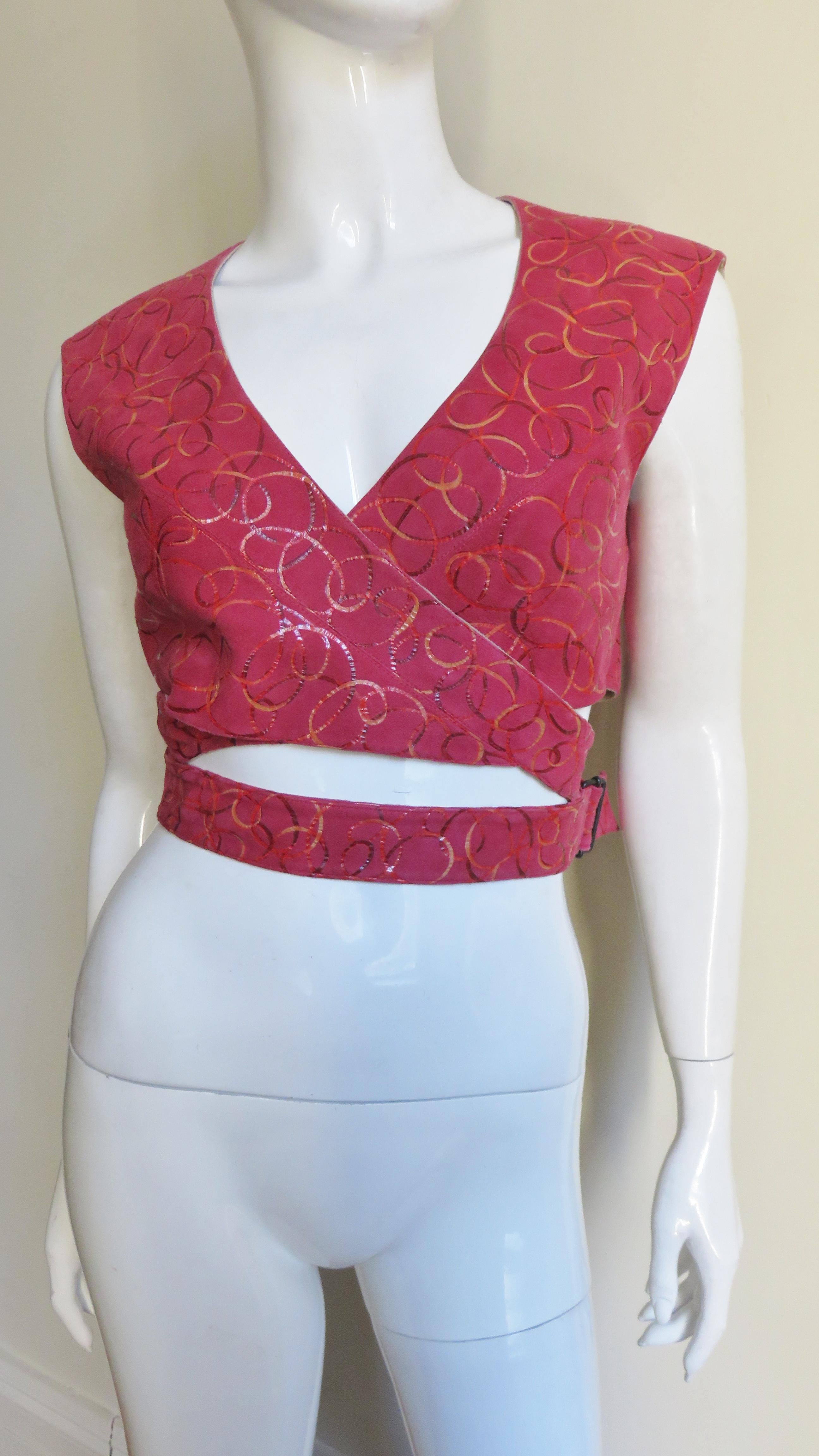 Alaia Red Suede Wrap Vest Top 1990s For Sale 1