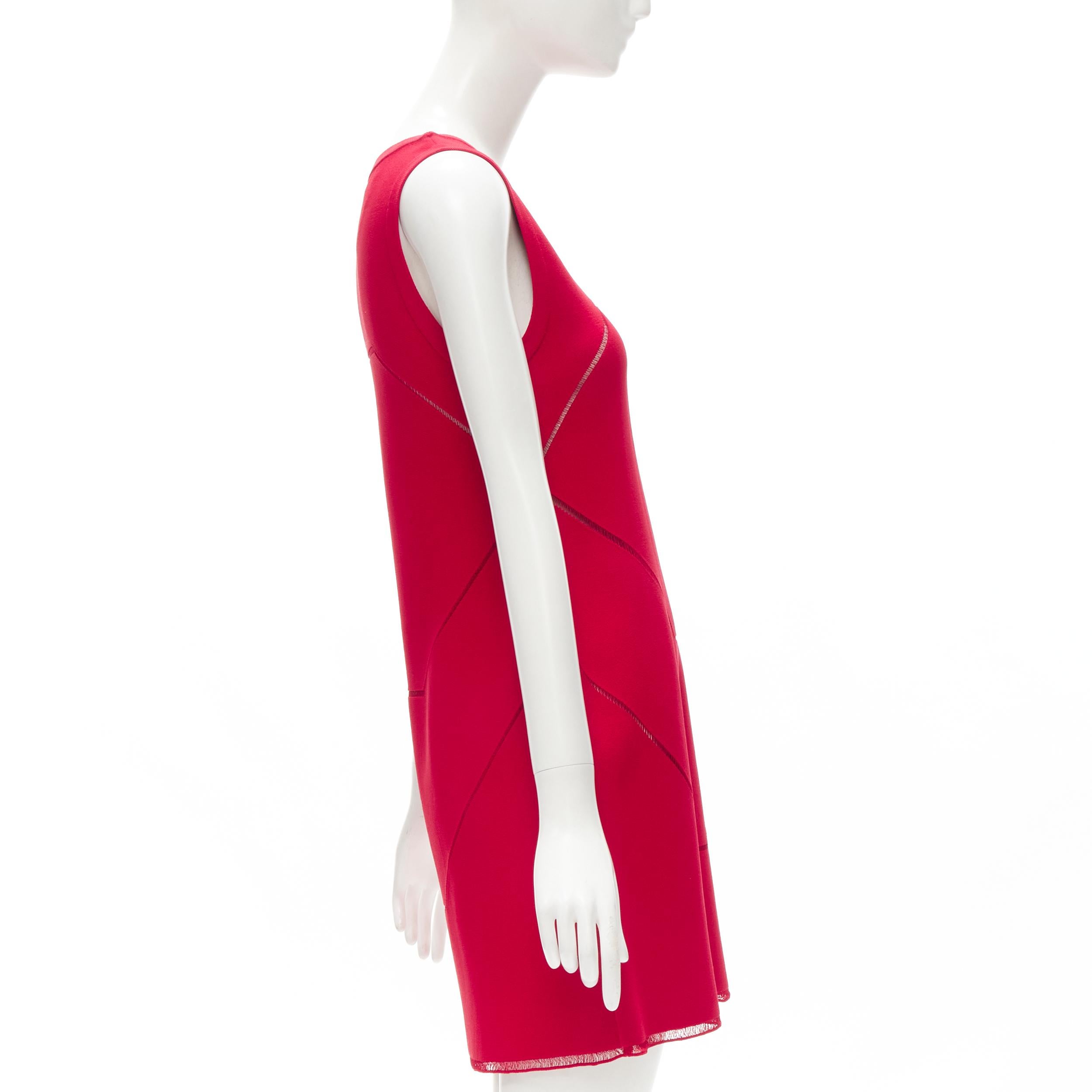 Red ALAIA red viscose knit geometric lattice seam sleeveless A-line dress FR38 S For Sale