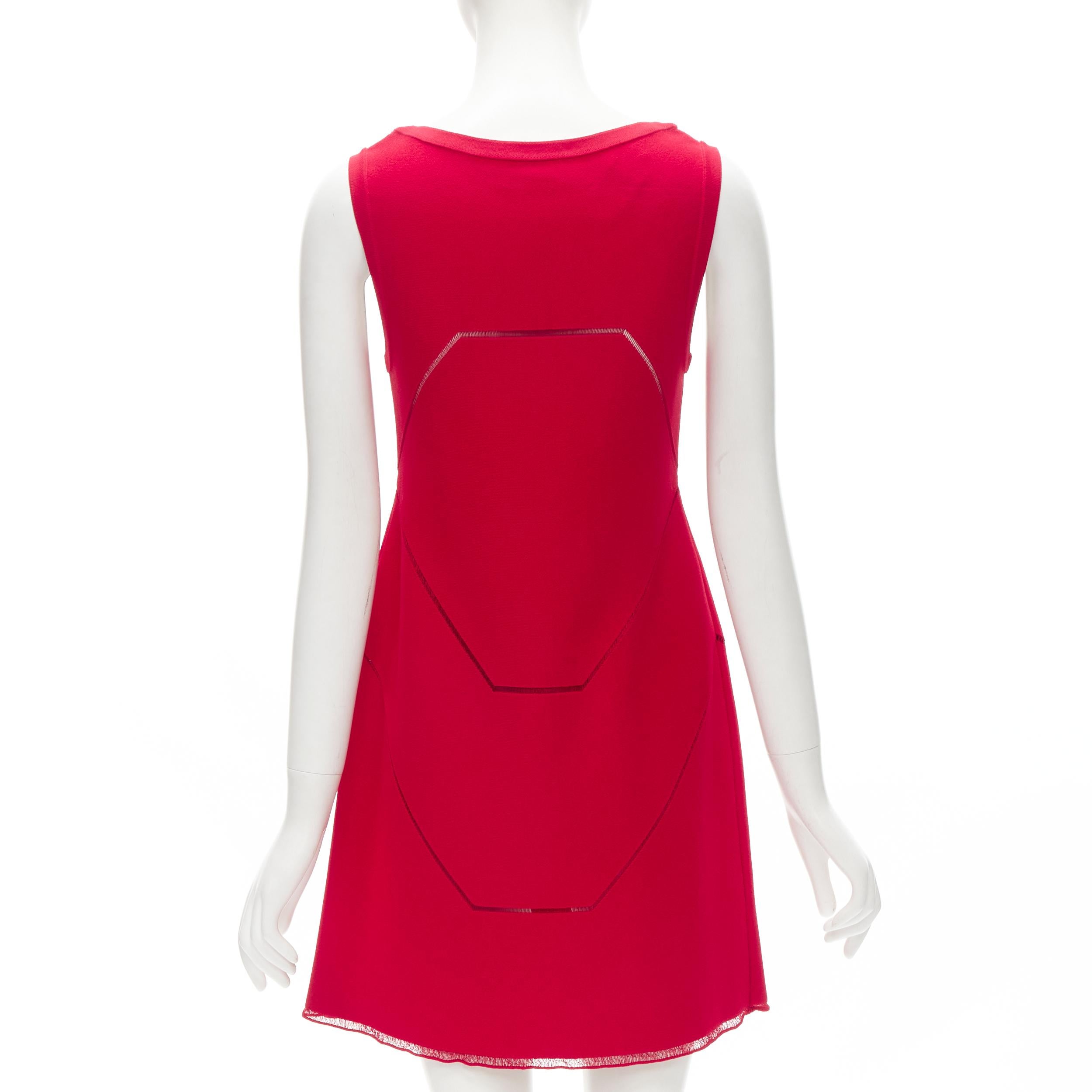 ALAIA red viscose knit geometric lattice seam sleeveless A-line dress FR38 S In Excellent Condition For Sale In Hong Kong, NT