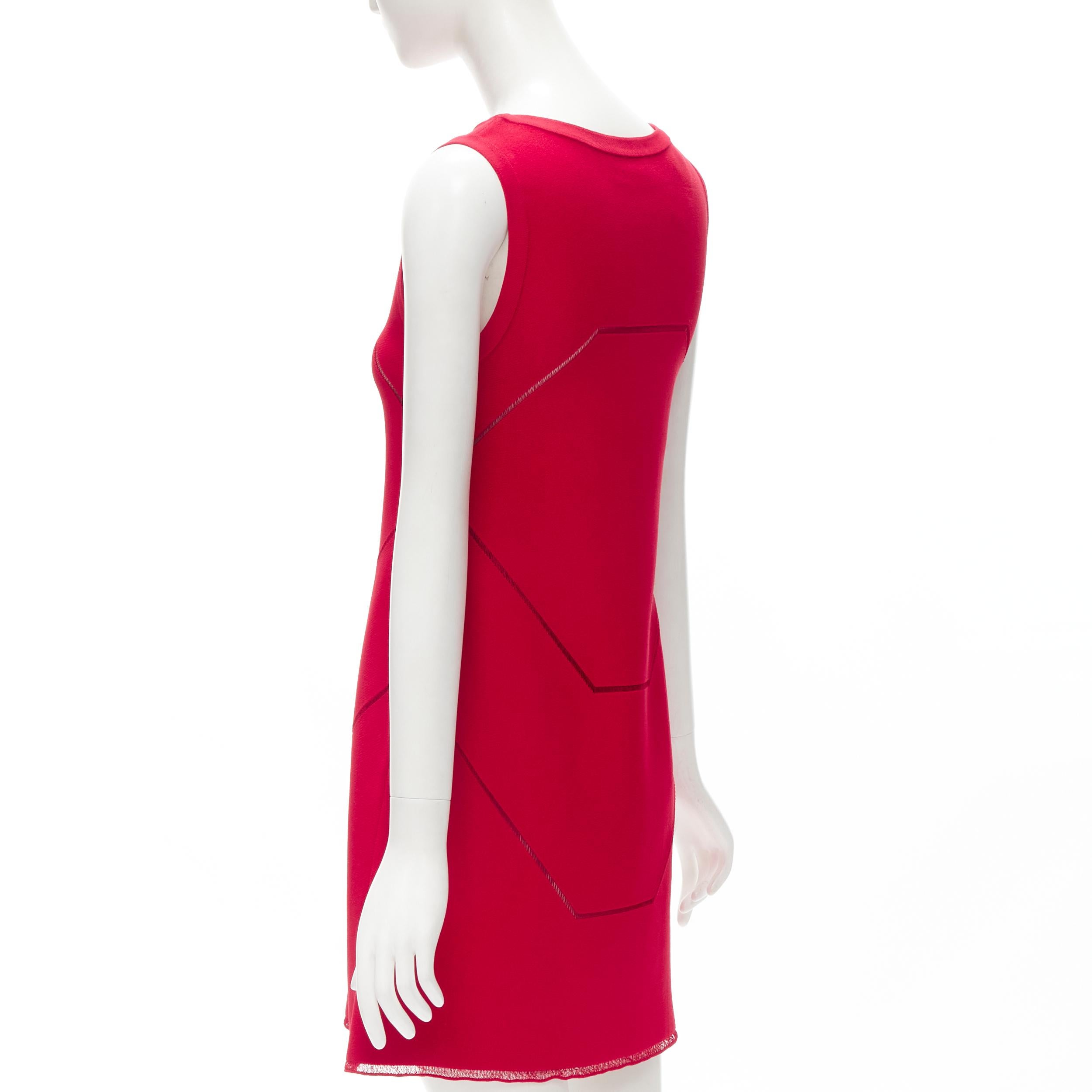 Women's ALAIA red viscose knit geometric lattice seam sleeveless A-line dress FR38 S For Sale