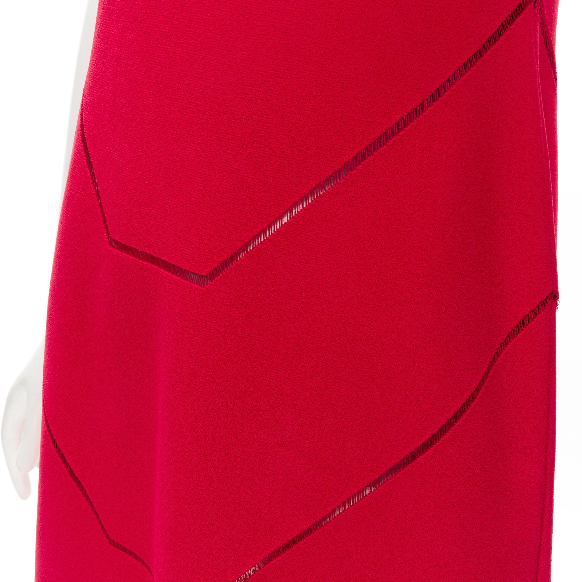 ALAIA red viscose knit geometric lattice seam sleeveless A-line dress FR38 S For Sale 1