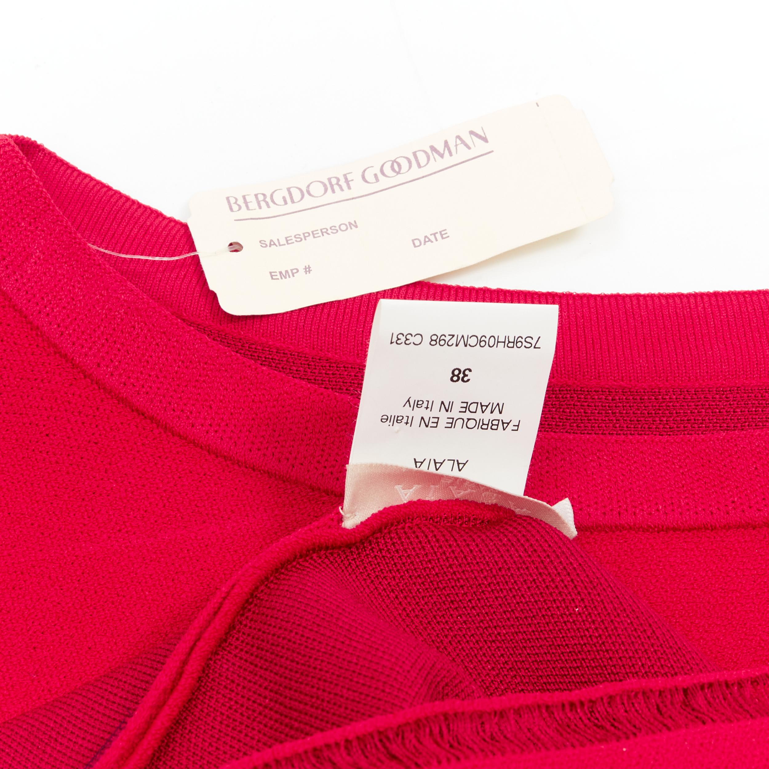 ALAIA red viscose knit geometric lattice seam sleeveless A-line dress FR38 S For Sale 3