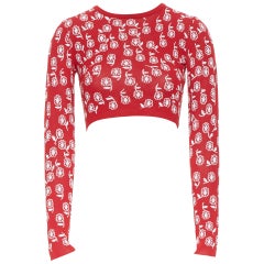 ALAIA Langärmeliger Pullover mit langen Ärmeln und rot-weißem Blumenjacquard-Viskose-Mischung XS