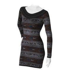 Alaïa RTW Fall/Winter 1990 “Kufic” Script knit long sleeve knit mini dress.