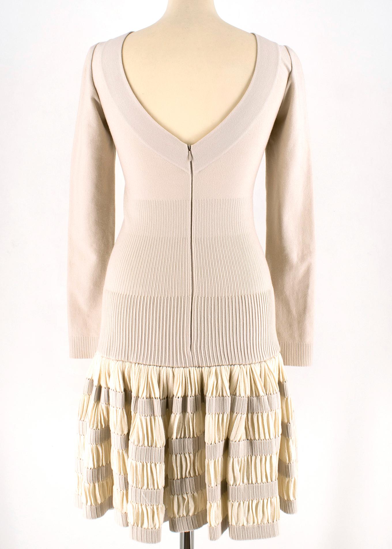 Beige Alaia Ruffle Skirt Wool blend Knit Dress 36 FR