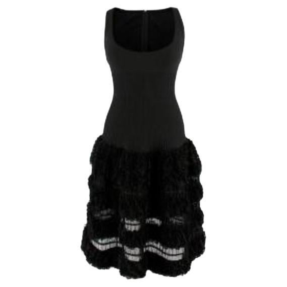 Alaia Ruffled Sleeveless Black Knit Skater Dress For Sale