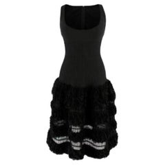 Alaia Ruffled Sleeveless Black Knit Skater Dress