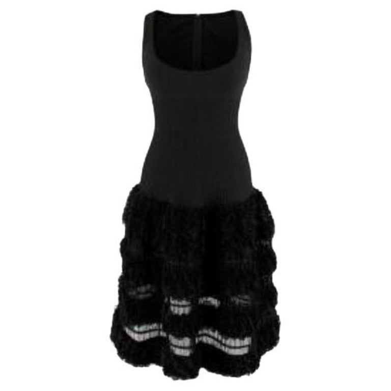 Atlein Womens Black Ruffled Sleeveless Scoop Neck Above The Knee Trapeze Dress