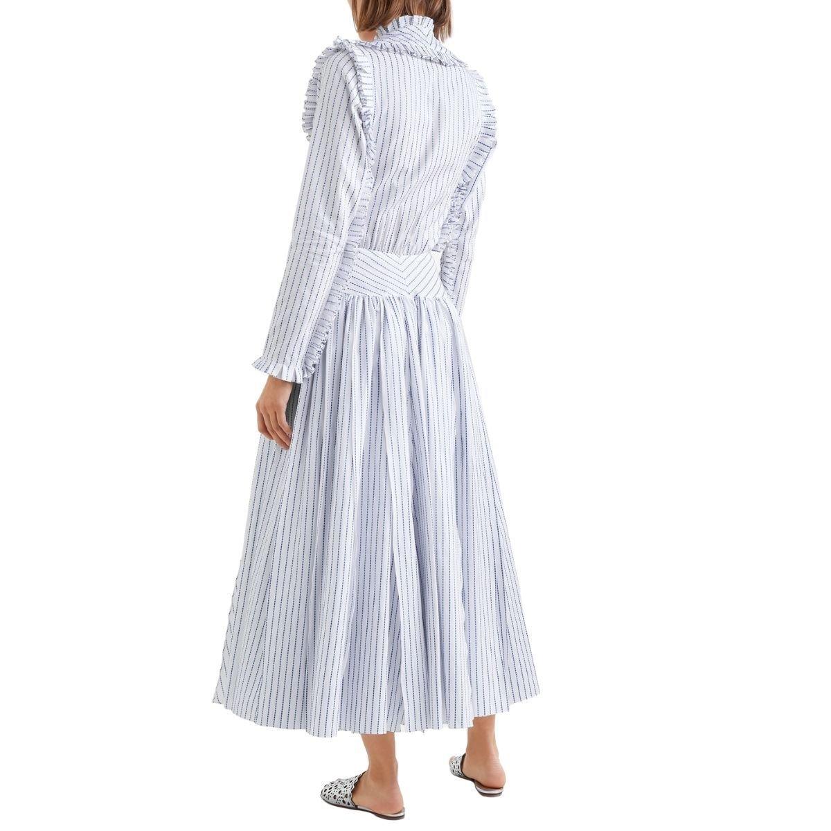 Gray Alaia Ruffled Striped Cotton Maxi Dress FR40 For Sale