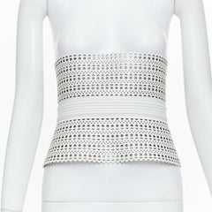 ALAIA Runway Le Corset Vienne laser cut white calfskin leather belt 65cm