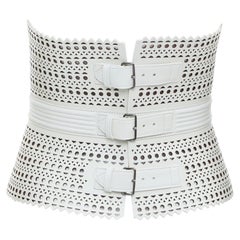 ALAIA Runway Le Corset Vienne laser cut white calfskin leather belt 65cm