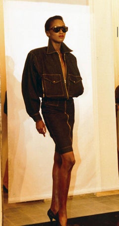 ALAÏA S/S 1986 Vintage Runway Denim Zipper Dress With Pockets