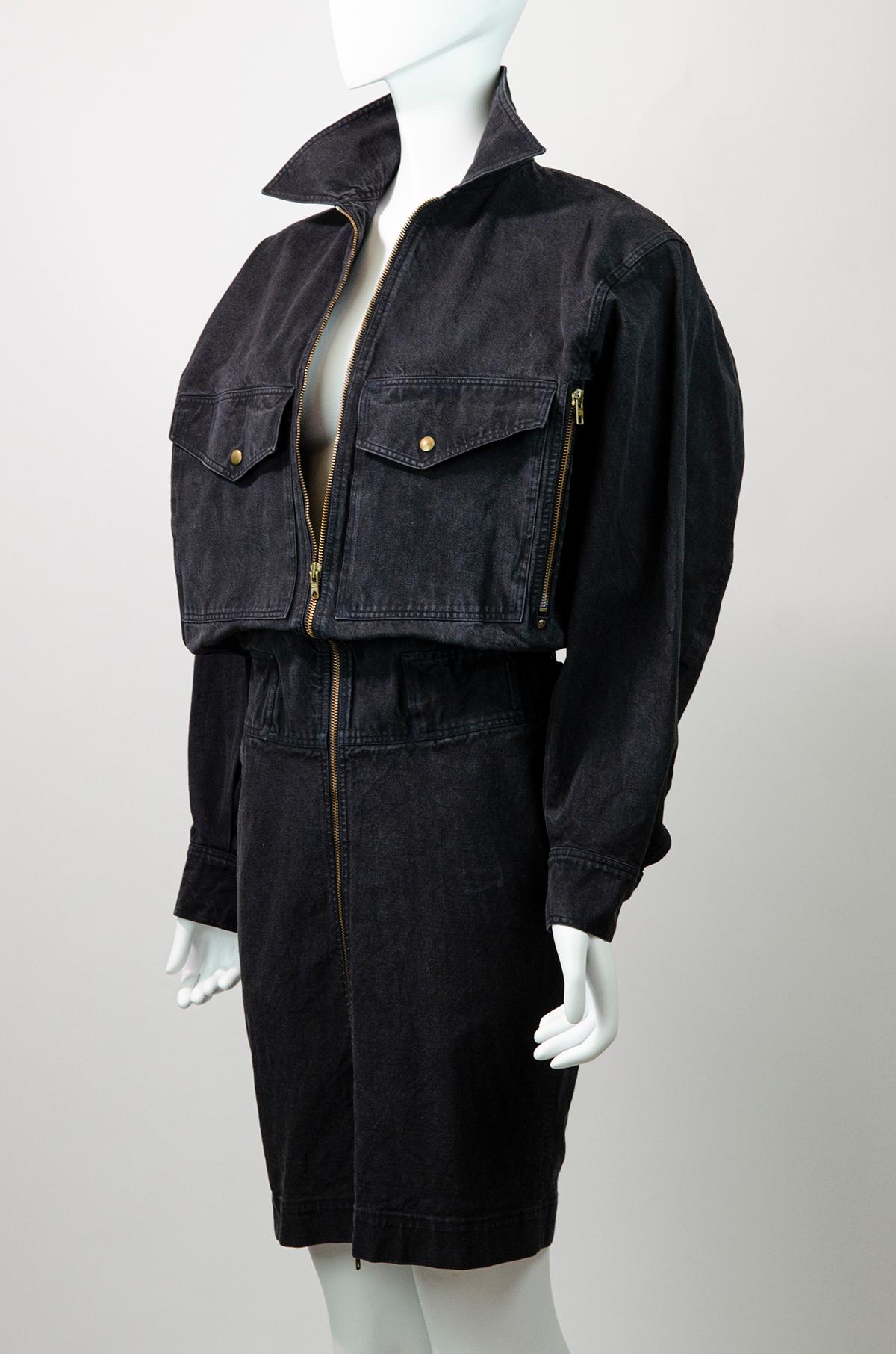 ALAÏA S/S 1986 Vintage Runway Denim Zipper Dress With Pockets 2