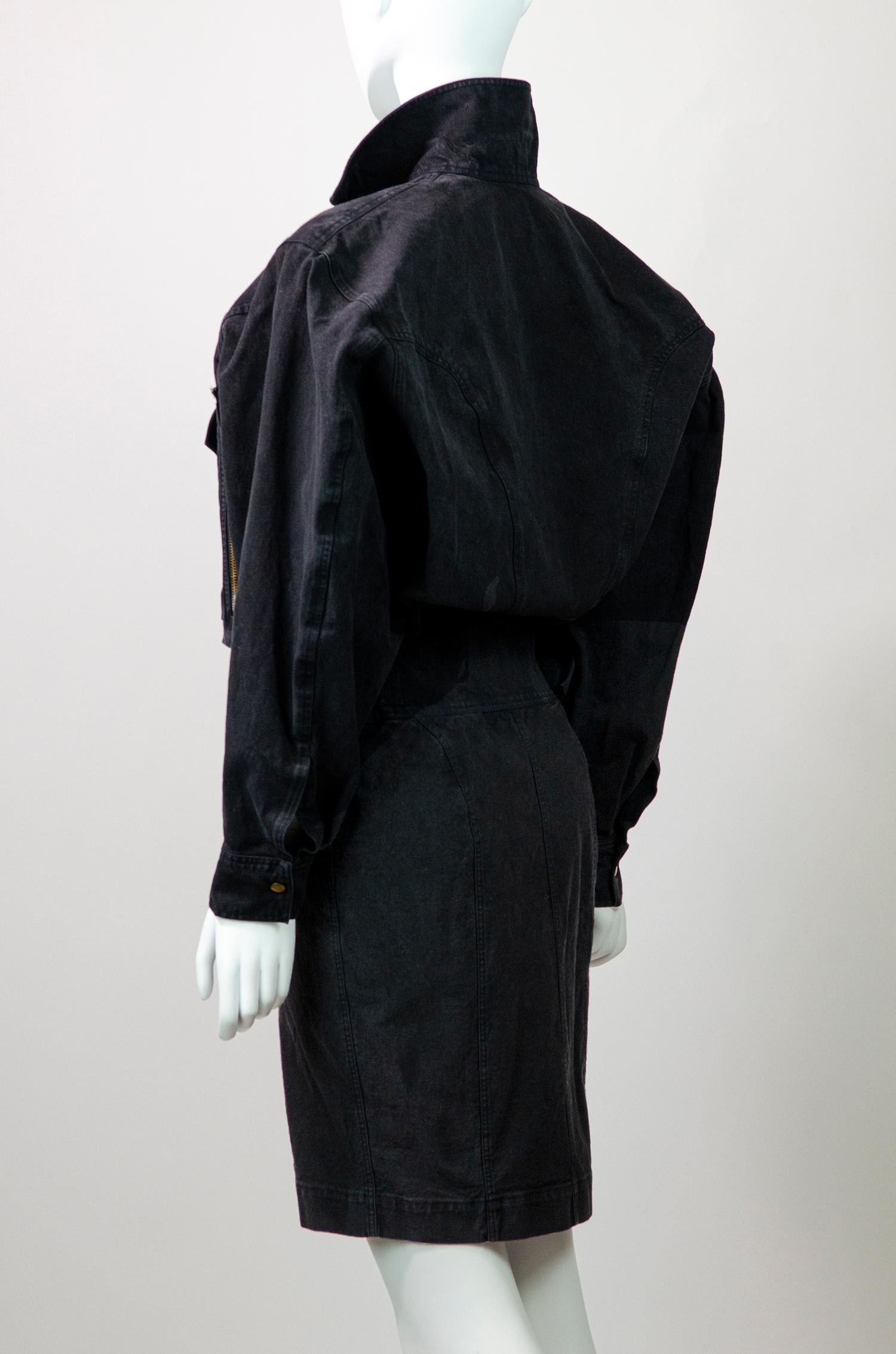 ALAÏA S/S 1986 Vintage Runway Denim Zipper Dress With Pockets 4