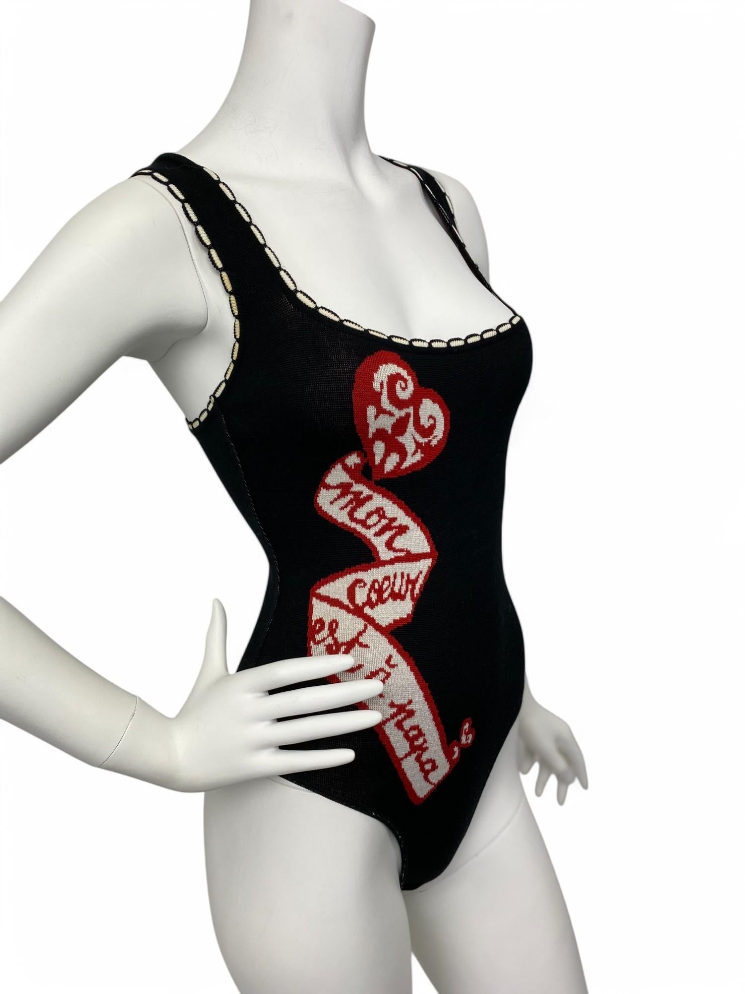 Women's Alaïa S/S 1992 “Mon Coeur est à Papa” Knit Bodysuit Sz: S/M For Sale
