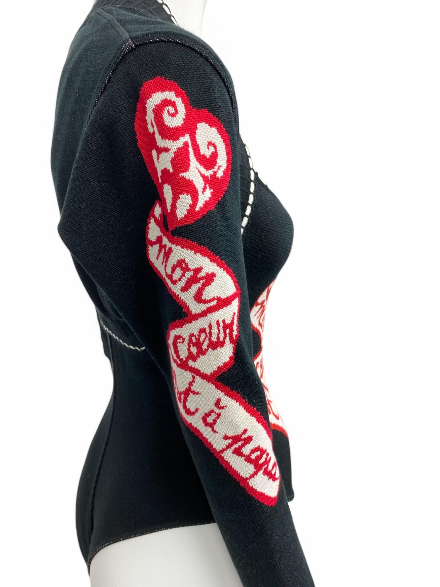 Alaïa S/S 1992 “Mon Coeur est à Papa” Knit Bodysuit Sz: S/M For Sale 3