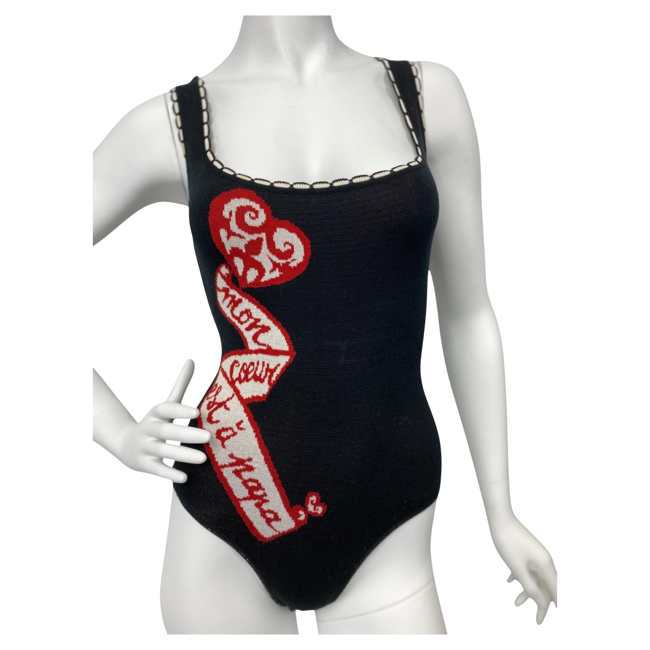Alaïa S/S 1992 “Mon Coeur est à Papa” Knit Bodysuit Sz: S/M For Sale