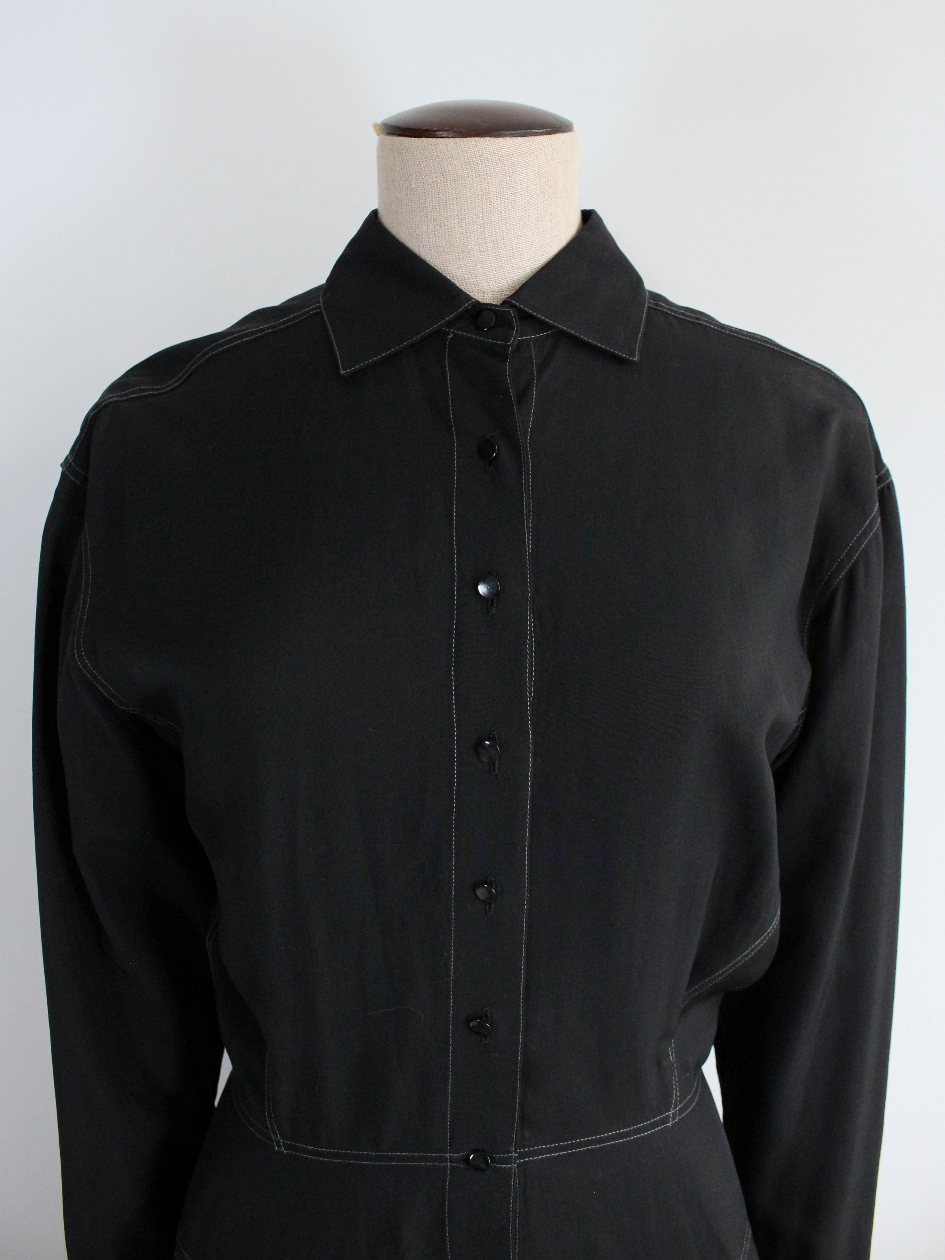 Alaïa S/S87 - Robe chemise noire avec jupe à volants Pour femmes en vente