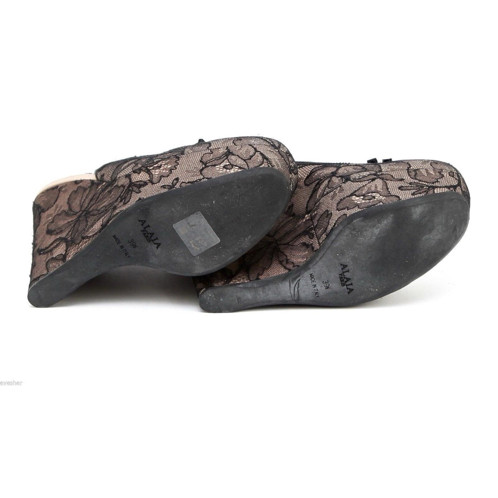 Sandales à plateforme Alaïa noires et nude en dentelle et cuir argenté, HW 39,5 en vente 3