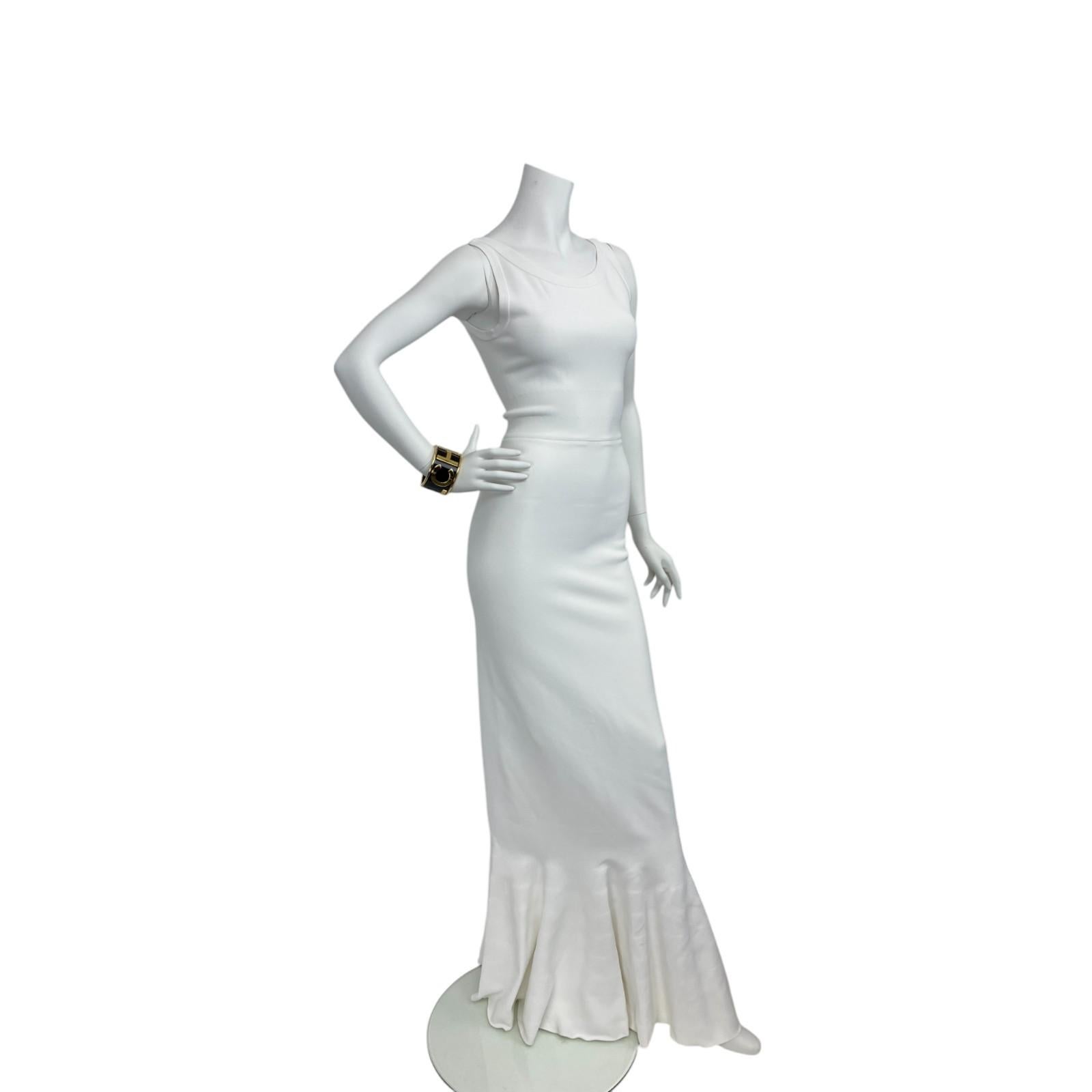 Alaïa, Rundhalsausschnitt Langes Meerjungfrau Kleid aus dickem Krepp Weiß Sz: 40 (Grau) im Angebot