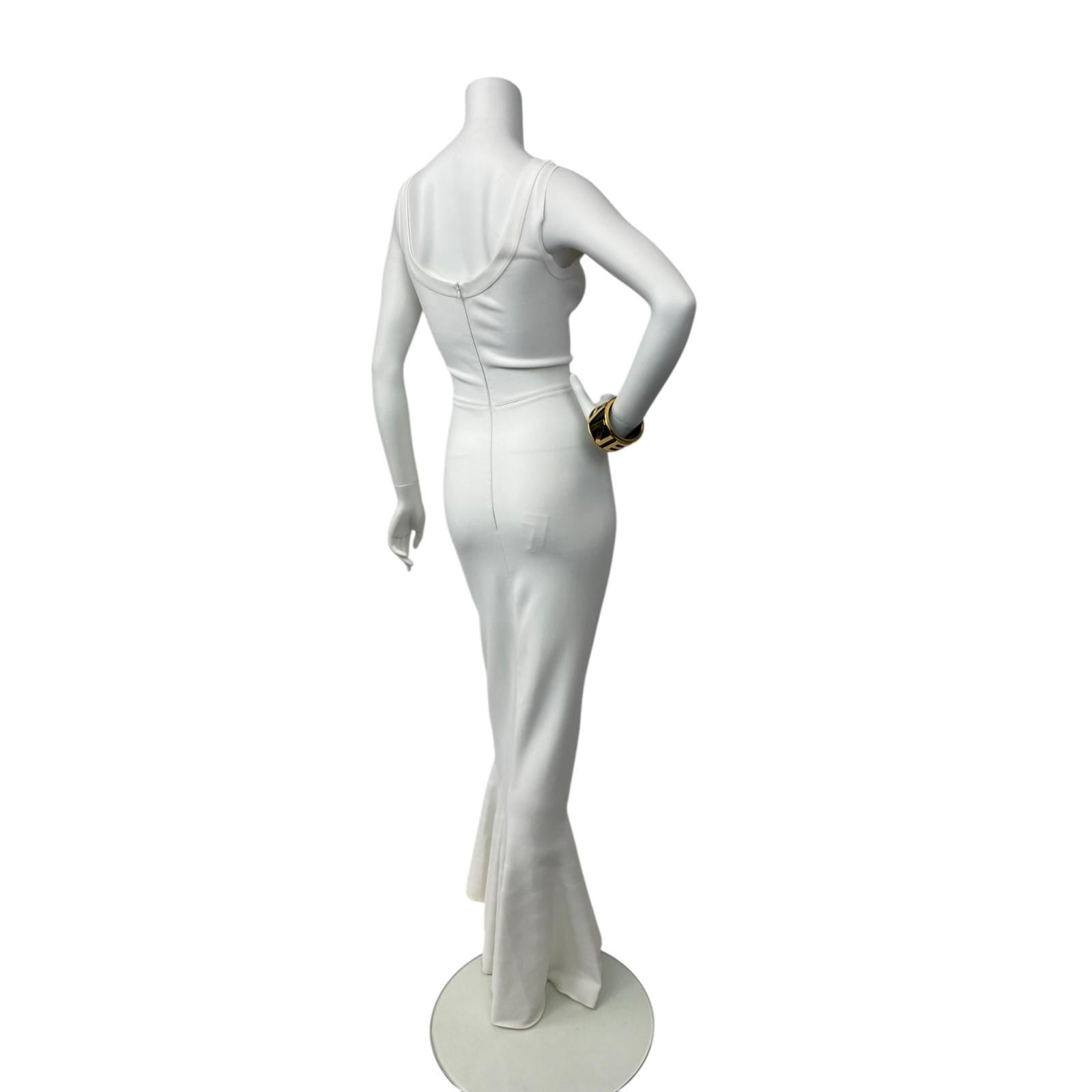 Alaïa, Rundhalsausschnitt Langes Meerjungfrau Kleid aus dickem Krepp Weiß Sz: 40 Damen im Angebot