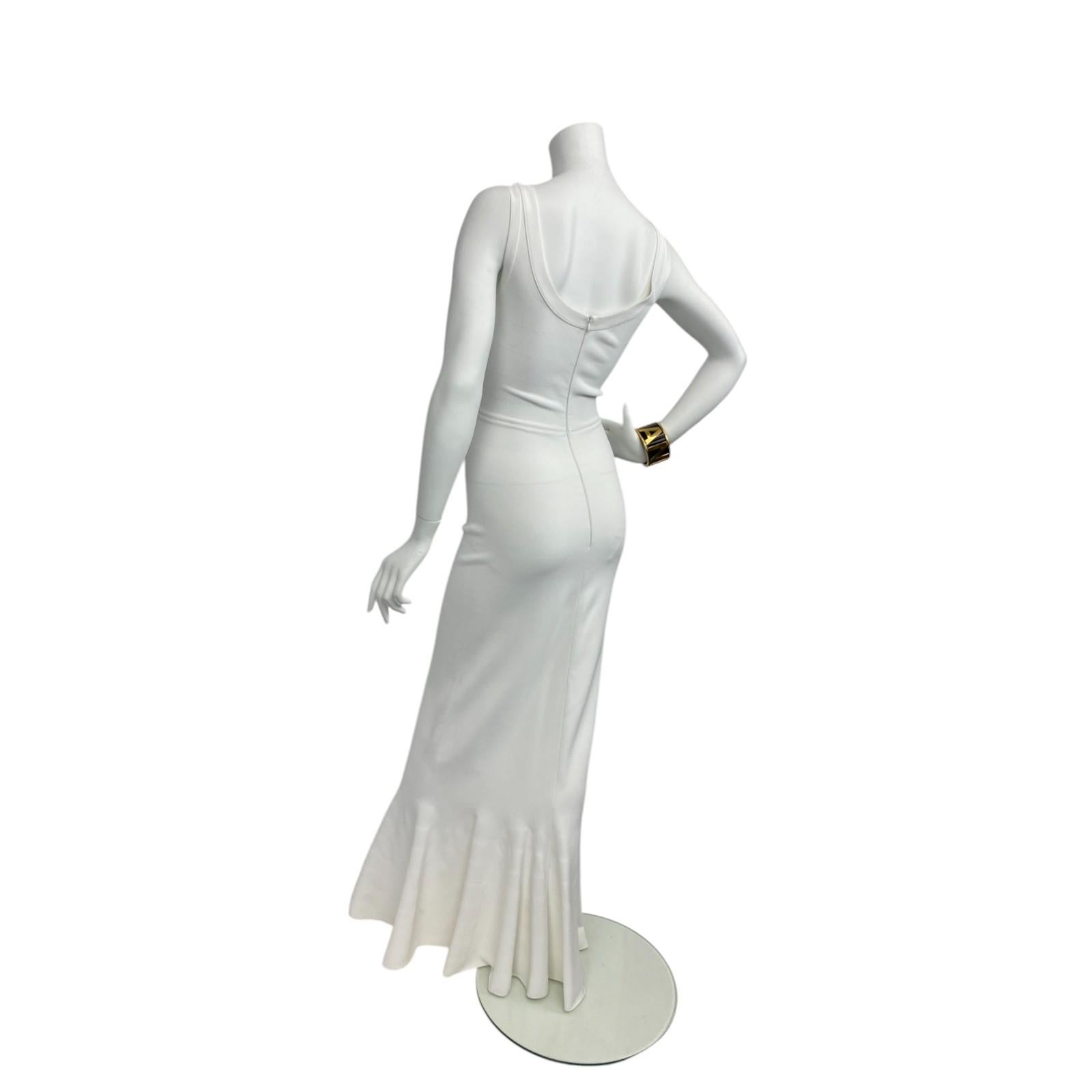 Alaïa, Rundhalsausschnitt Langes Meerjungfrau Kleid aus dickem Krepp Weiß Sz: 40 im Angebot 1