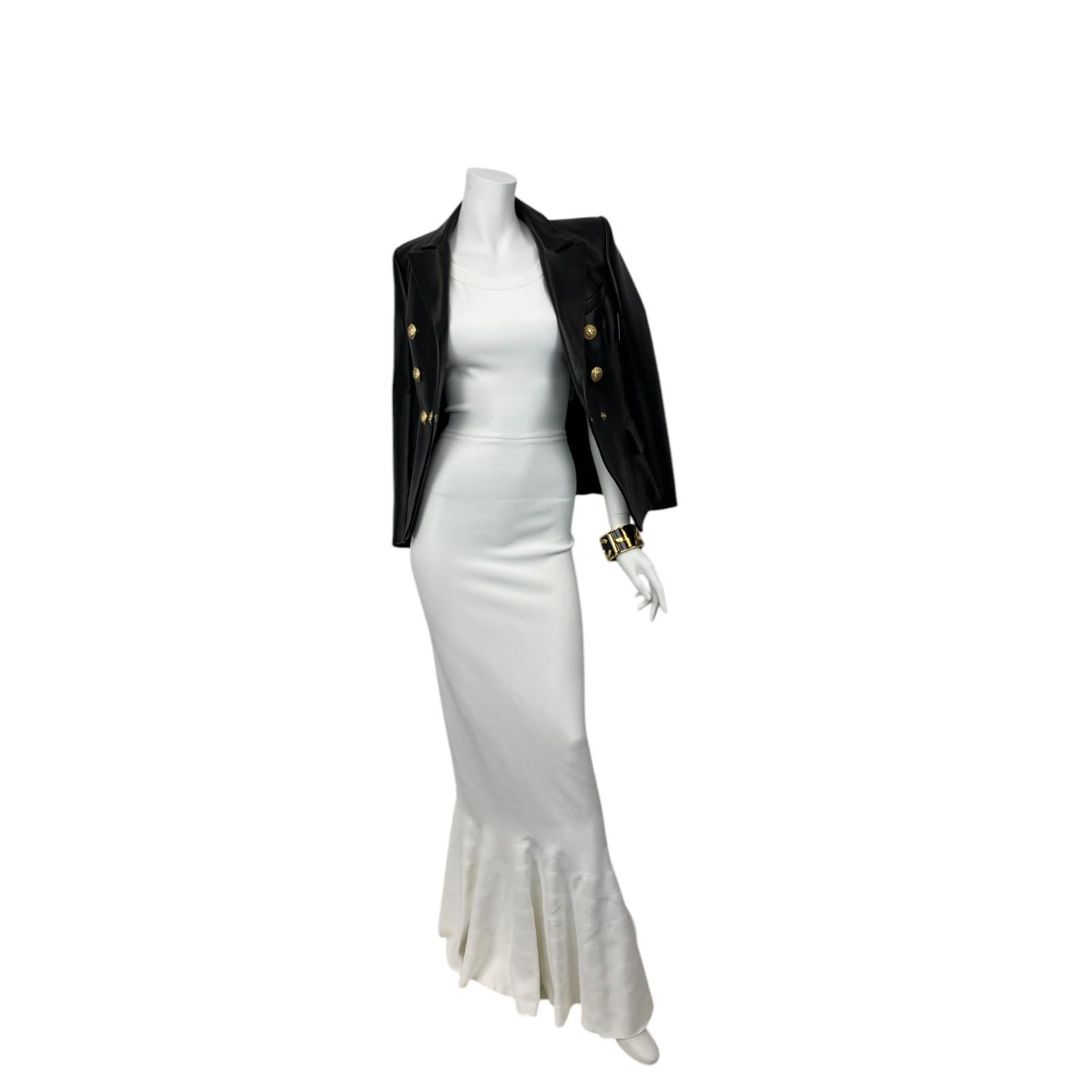 Alaïa, Rundhalsausschnitt Langes Meerjungfrau Kleid aus dickem Krepp Weiß Sz: 40 im Angebot 3