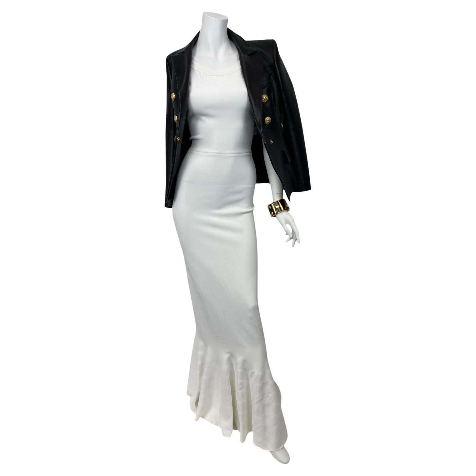 Alaïa, Abito lungo a sirena in crepe spessa con scollo scoop Bianco Sz: 40