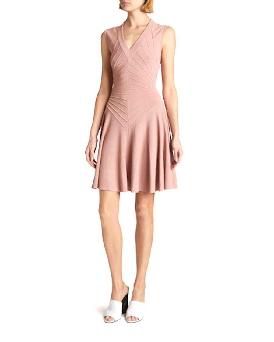 Beige Alaia Sculpting Knit Nude Rose Fit & Flare Dress For Sale