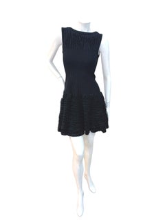 Alaïa Sculptural Black Ribbed Knit Dress with Textured Ruffle Skirt FR 38
