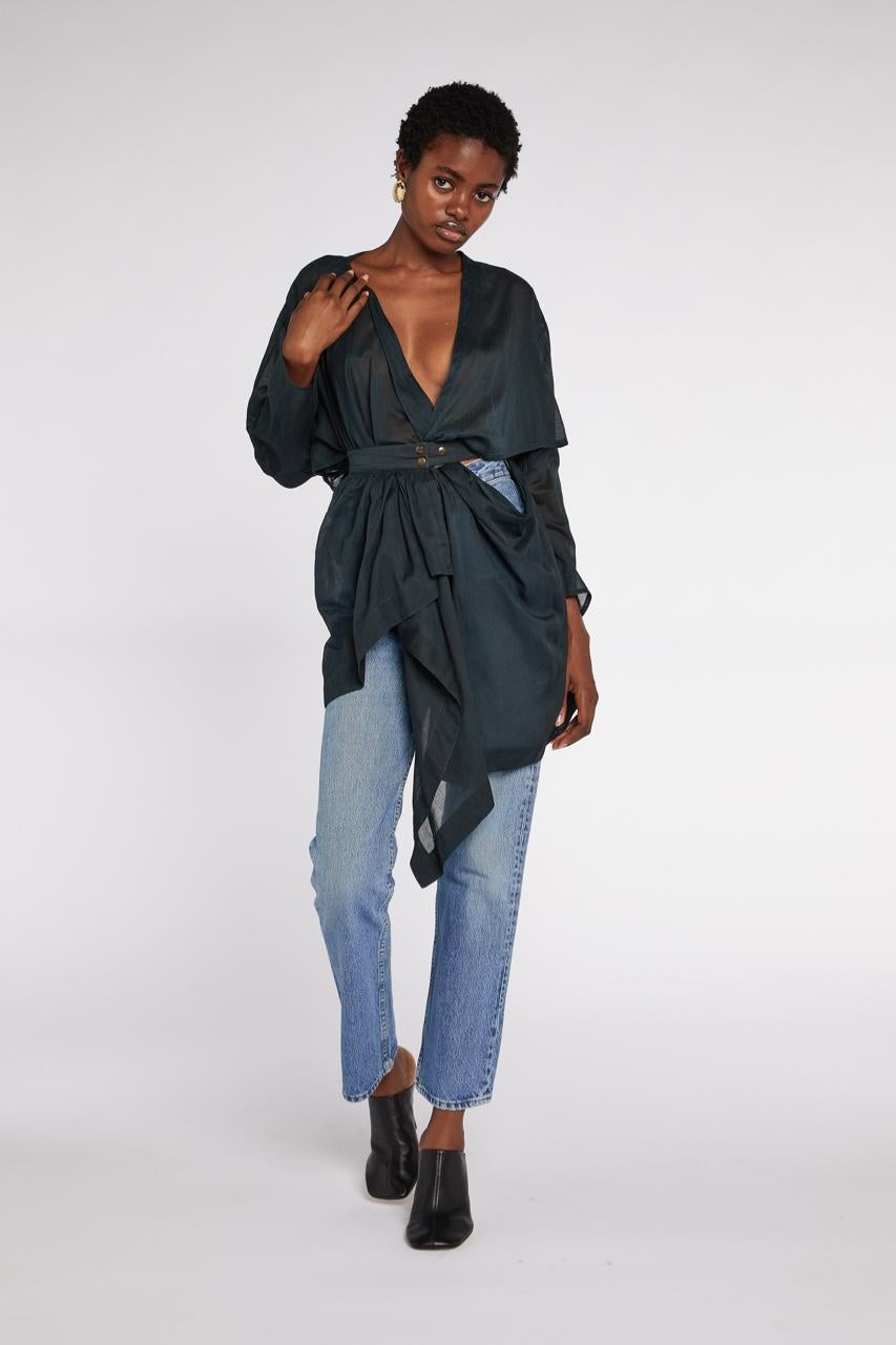 Black Alaïa Sheer Cotton Wrap Tunic S/S 1984 For Sale