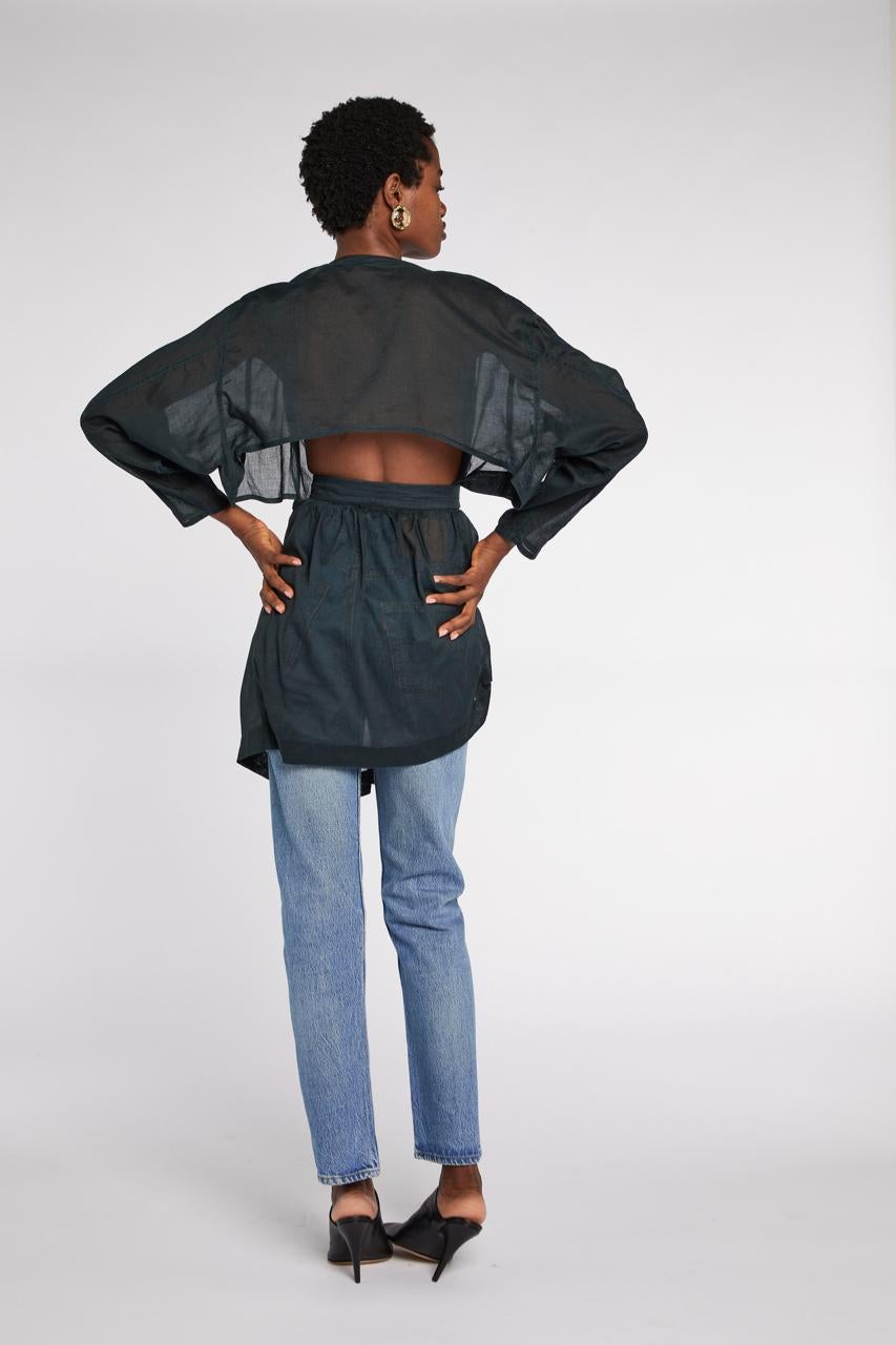 Alaïa Sheer Cotton Wrap Tunic S/S 1984 In Excellent Condition For Sale In London, GB