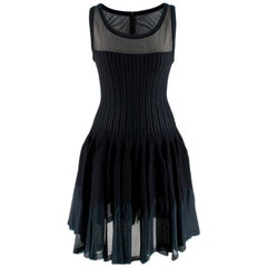 Alaia Sheer Panelled Knit Pleated Sleeveless Mini Dress - Size US 6