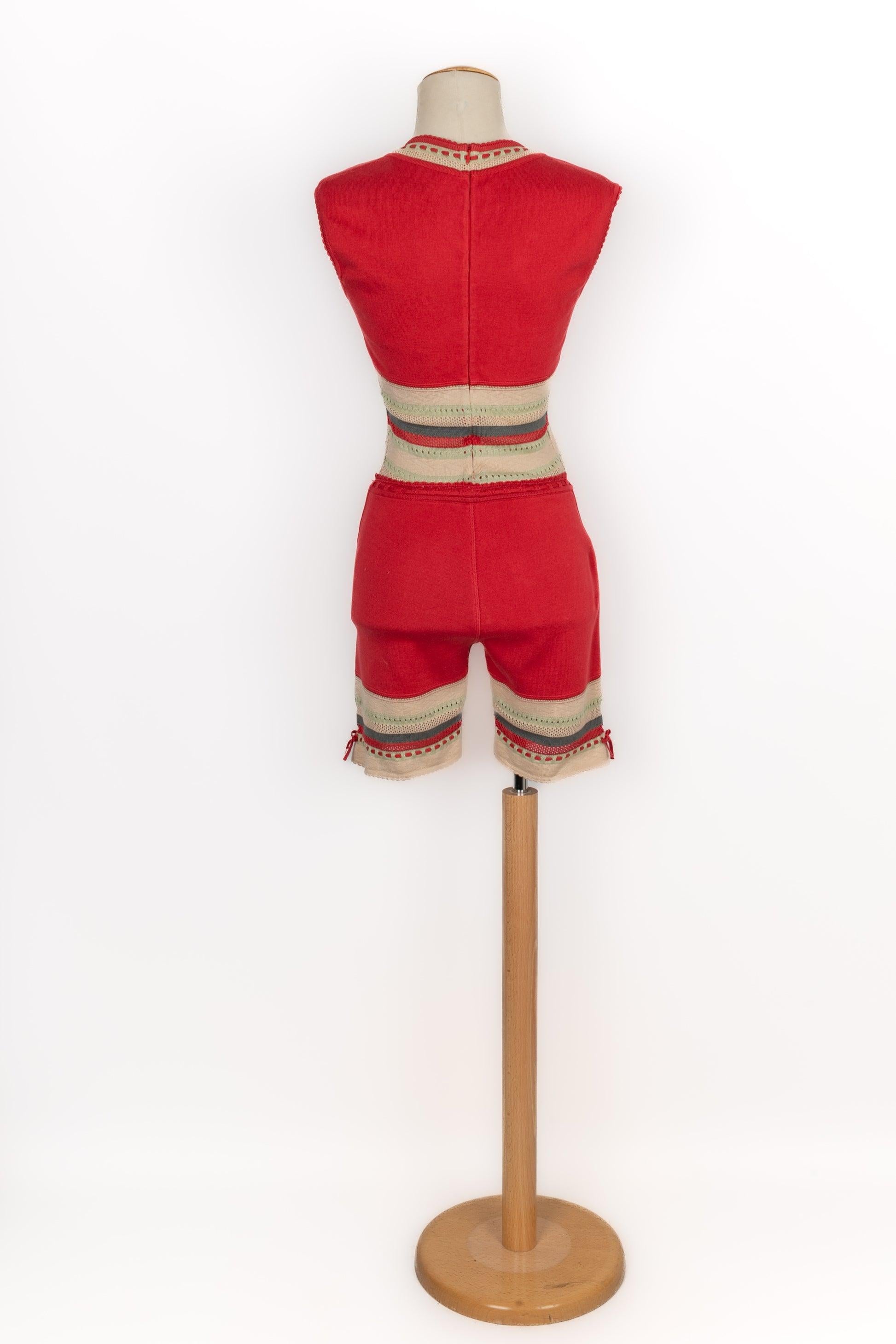 Rouge Combinaison courte en maille couleur corail Alaïa, 1993 en vente