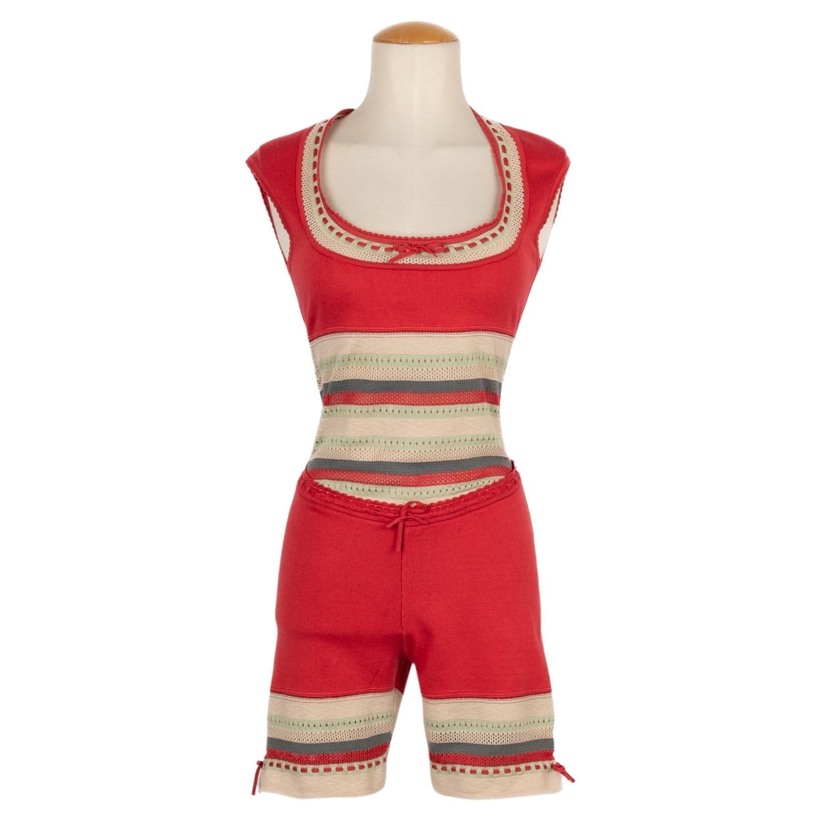 Alaïa Kurzer korallenfarbener Mesh-Jumpsuit, 1993