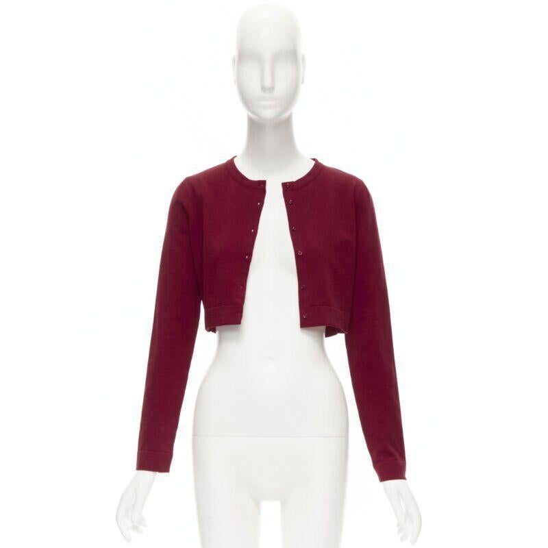 Gray ALAIA Signature cropped stretch knit button cardigan Garance red FR36 XS For Sale